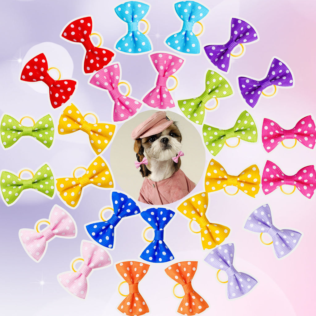 Polka Dot Bow Rubber Band Scrunchie Dog Cat Head Flower Accessories