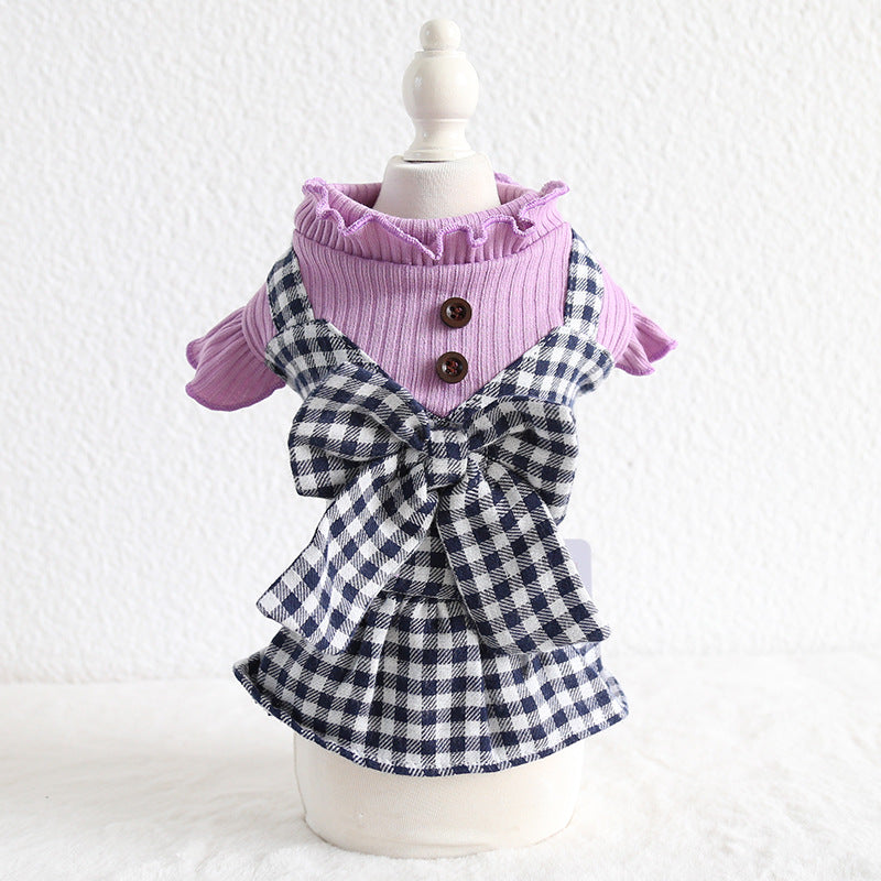 Candy Wooden Buckle Plaid Skirt Pet Clothes