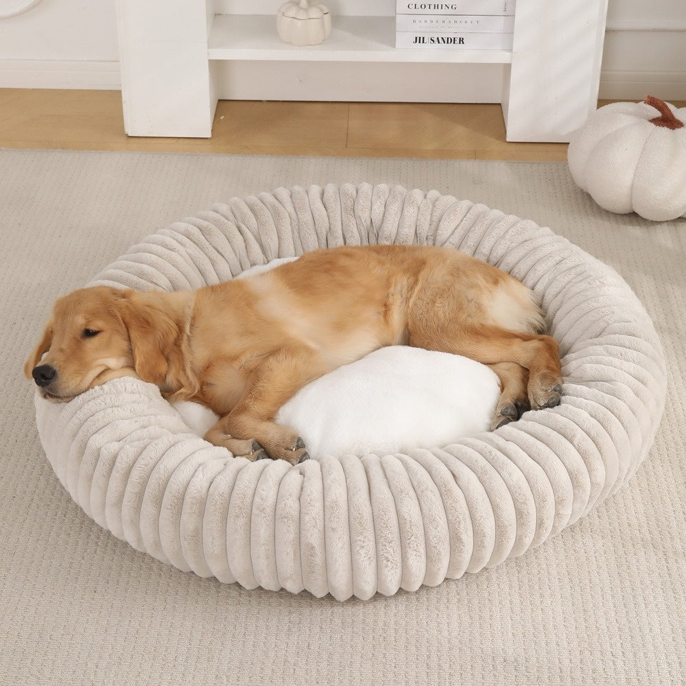 Round Soft And Comfortable Striped Plush Pet Mat