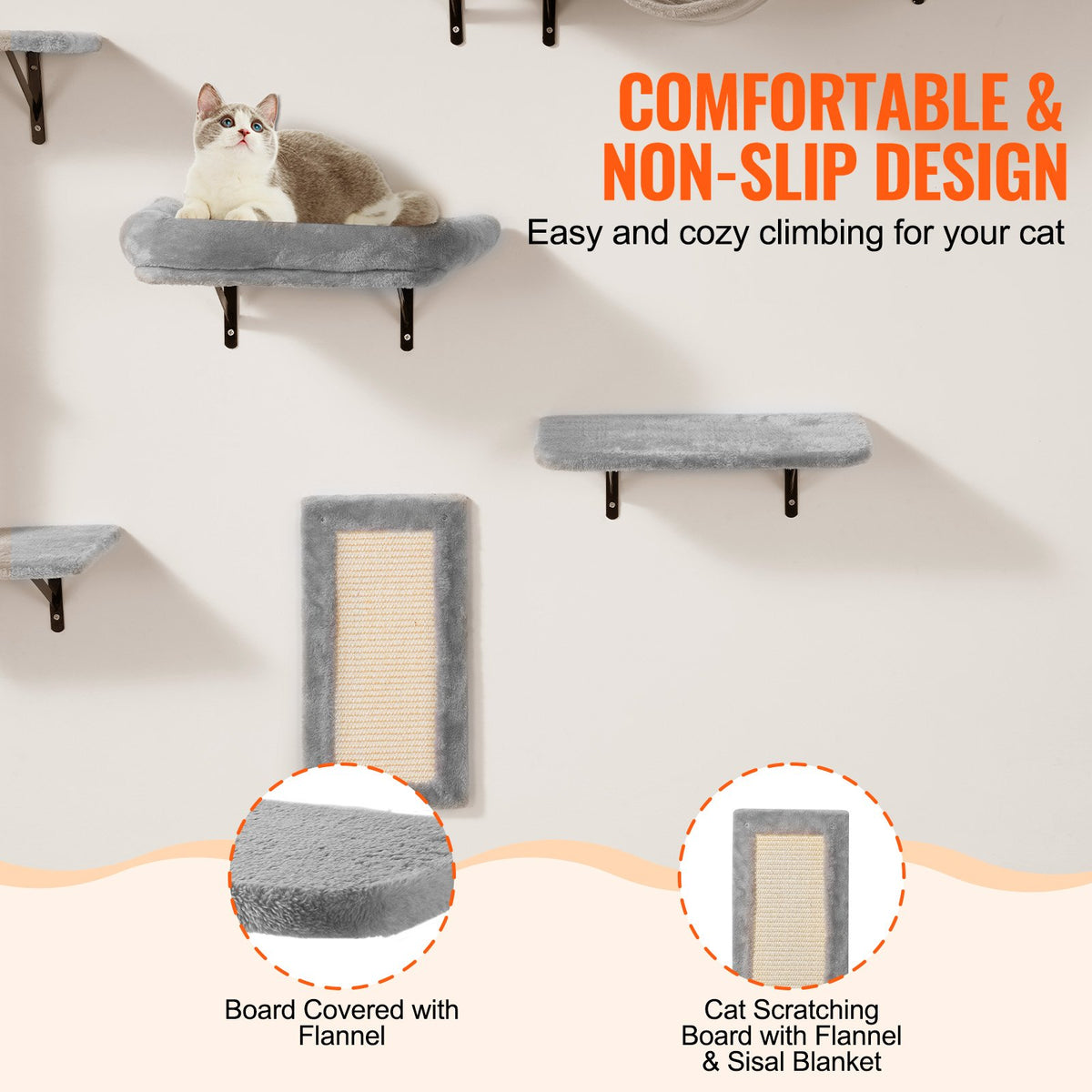 Wall Mounted Cat Shelves Tree With Jump Boards Hammock Sofa Grip Set Of
