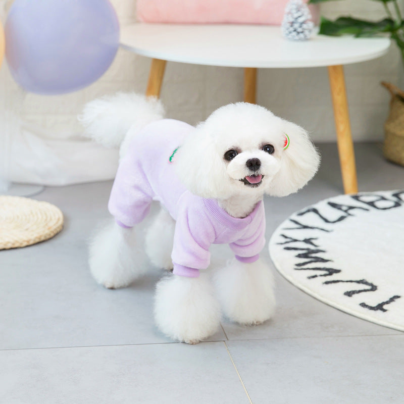 Autumn And Winter New Pet Clothing Pet Fruit Four-leg Coral Fleece Dog