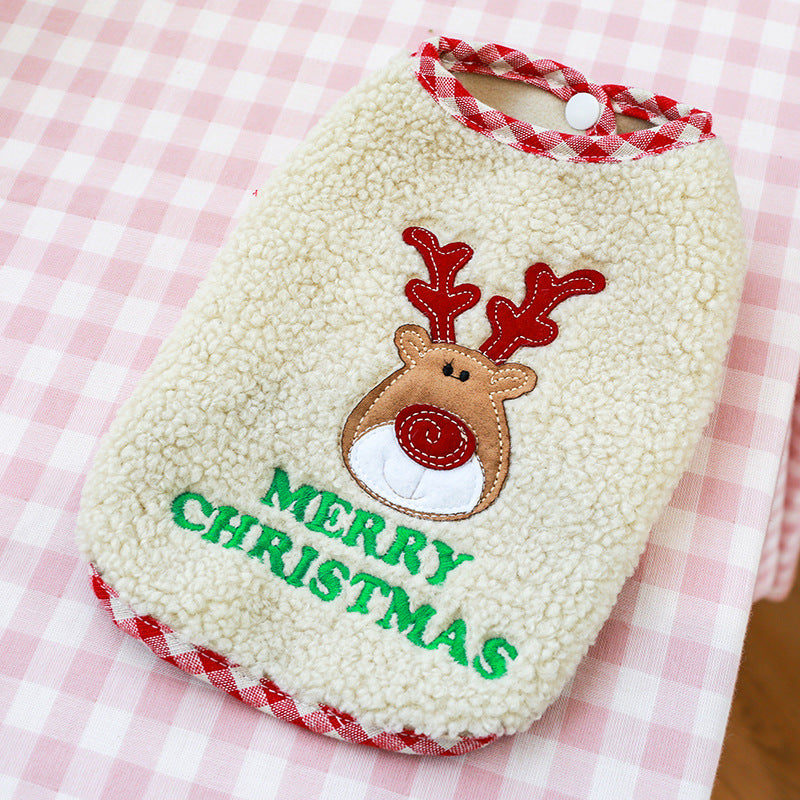 Bichon Christmas Day Elk Embroidered Warm Smile Vest