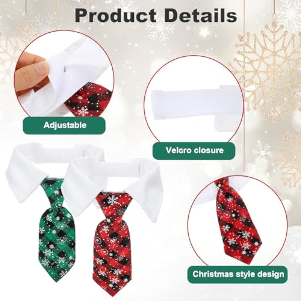 Christmas Dog Necktie, Adjustable Winter Snowflake Pattern Pet Tie Collar With Red Plaid For Small Medium Cat Dog Christmas Weddings Pet Tuxedo Outfit