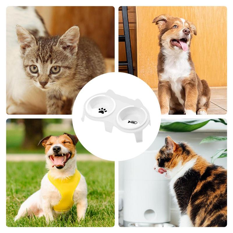 Cat Food And Water Bowl Set Ceramic Pet Bowl Set Elevated Tilted Bowl With Stand Indoor Cat Dishes Bowl With Hook Design Water