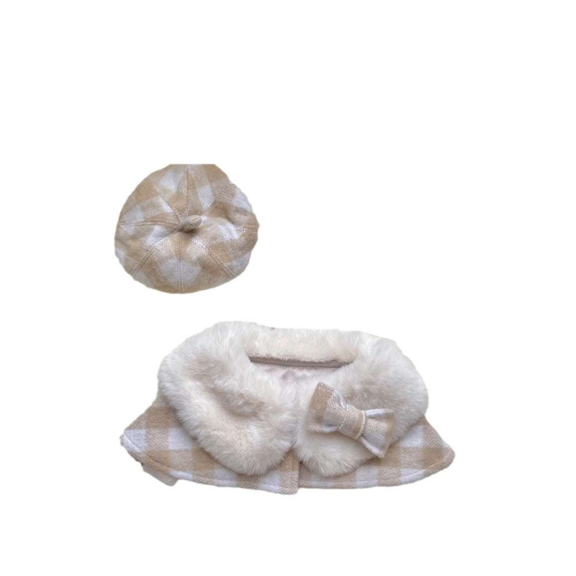 Korean Plaid Pet Cape Scarf And Hat Set