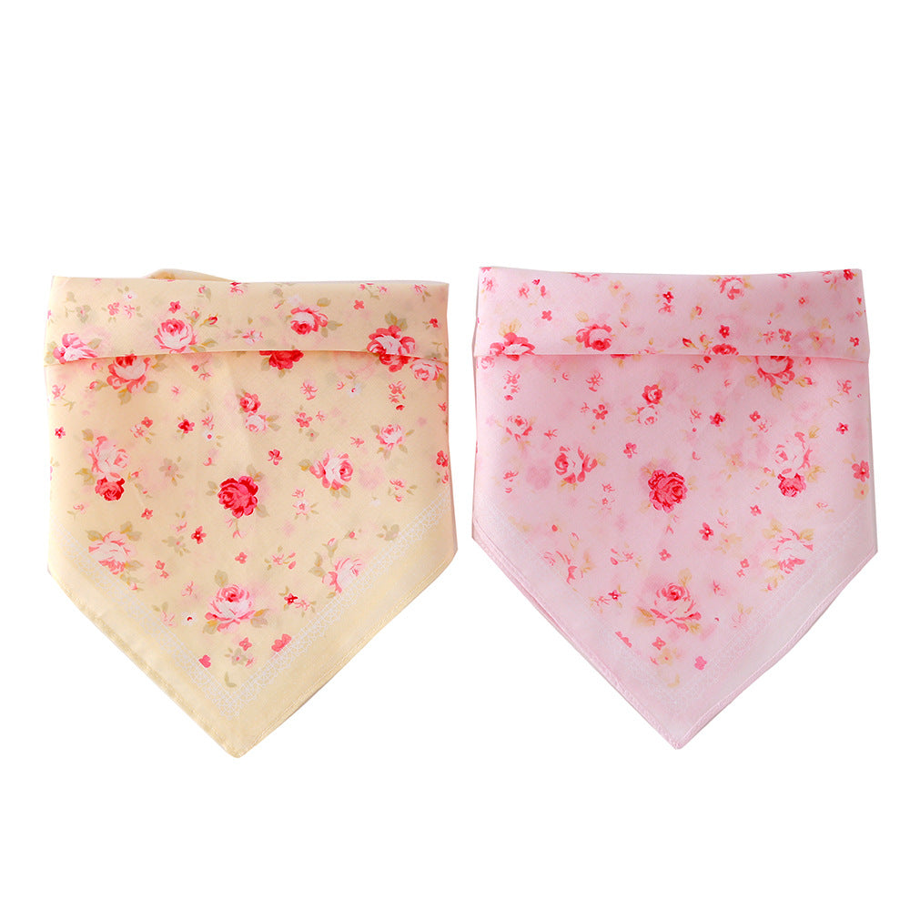 Cotton Triangle Scarf With Rose Flower Bandana Bib