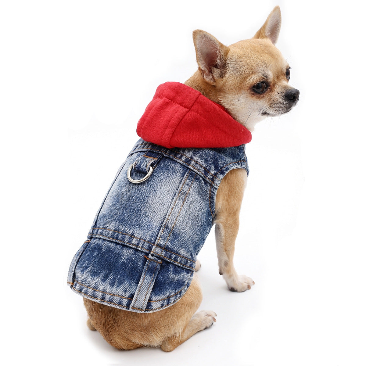 Red-Haired Hooded Denim Vest For Pets