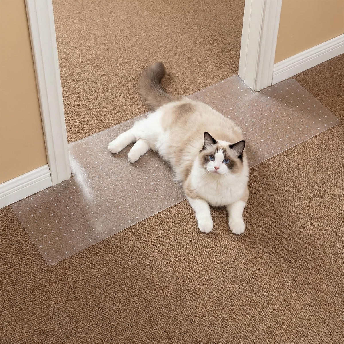 Carpet Protector, Clear PVC Doorway Mat For Cats & Dogs Heavy-duty Anti-scratch Threshold Guard, Non-slip, Easy-trim, Recyclable PVC, Fits