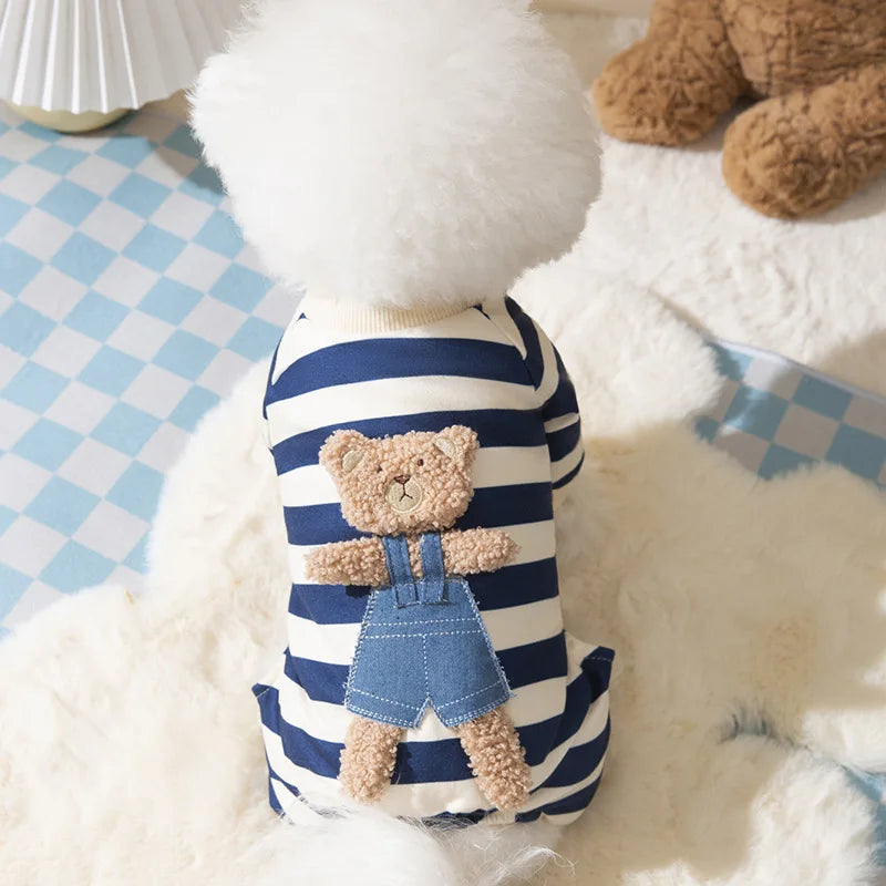 Autumn And Winter Dog Cute Bear Striped Four-legged Home Clothes Cat Home Pet Four-legged Air Conditioning Clothes Puppy