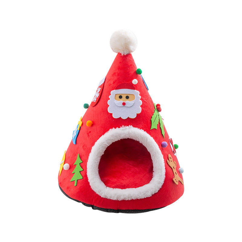 Autumn And Winter Warm Cat Nest Christmas Hat Shape Sponge