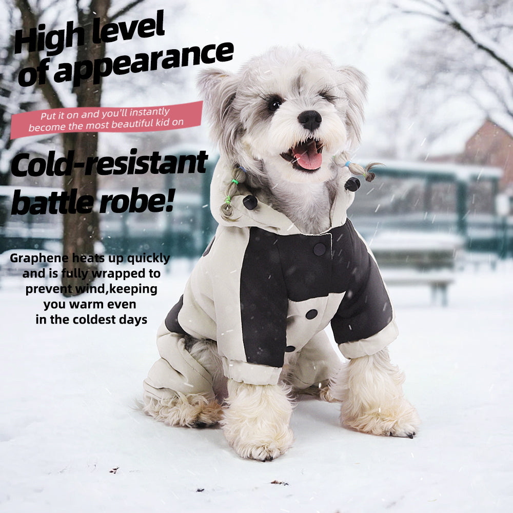 Water Resistant Dog Winter Coat, Graphene Thermal Warm Four Legged Dog Snow Jacket Hooded Pet Cold Weather Snowsuit, Windproof Padded Dog Clothes For
