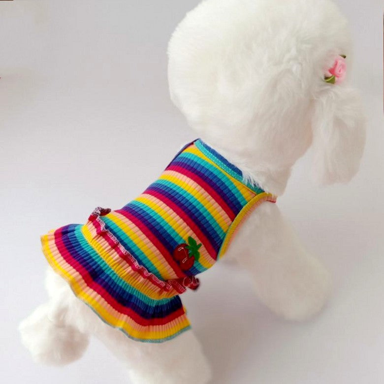 Pet Color Striped Cherry Princess Dress