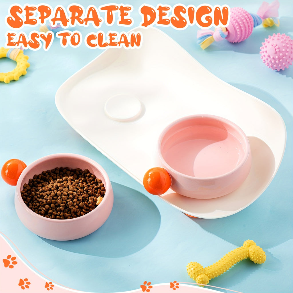 Elevated Ceramic Bowl For Cat Food Double Raised Bowl With Non Slip Support 2 Bowls For Cat Food And Water Washable Ceramic Bowl For Small Dogs