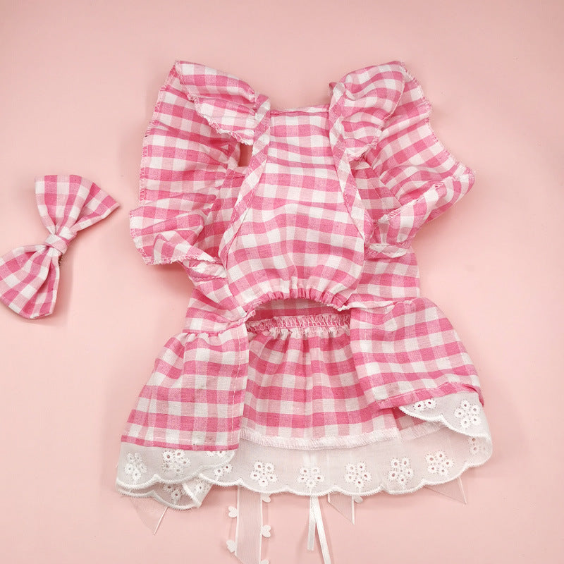 Breathable Dog Skirt Lace Princess Plaid Gauze Skirt