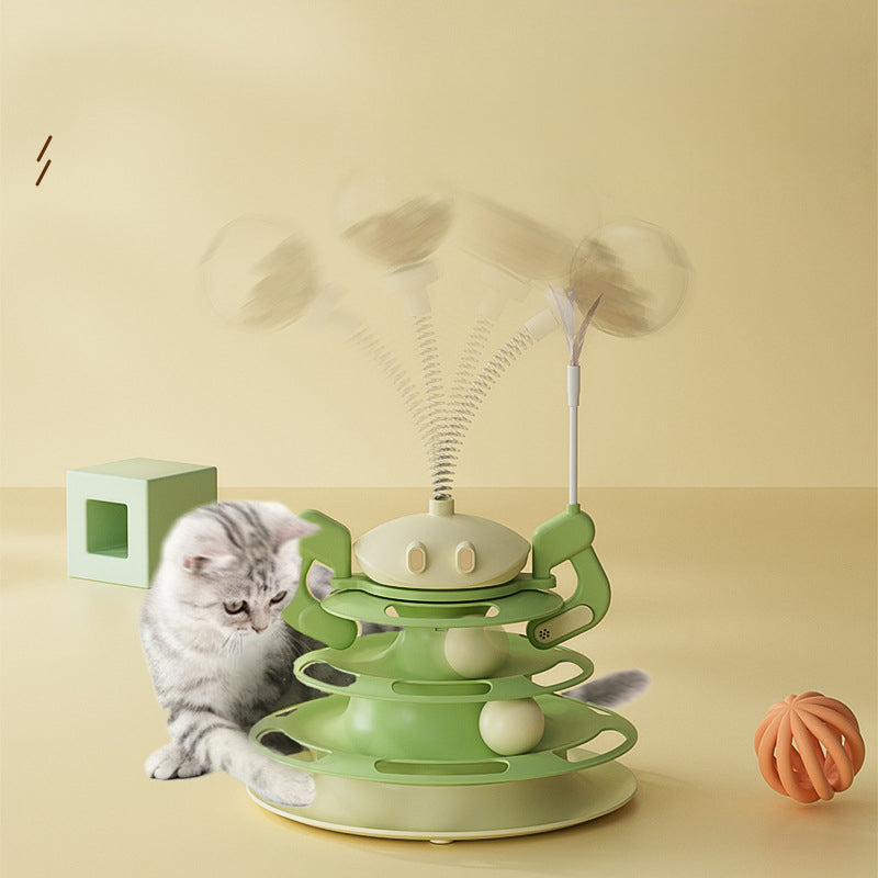 Rotating Plate For Cat, Windmill With Leaking Food, Feather, Cat Stick, Four-layer Tower, Tracks, Entertainment Plate, Cat Toy