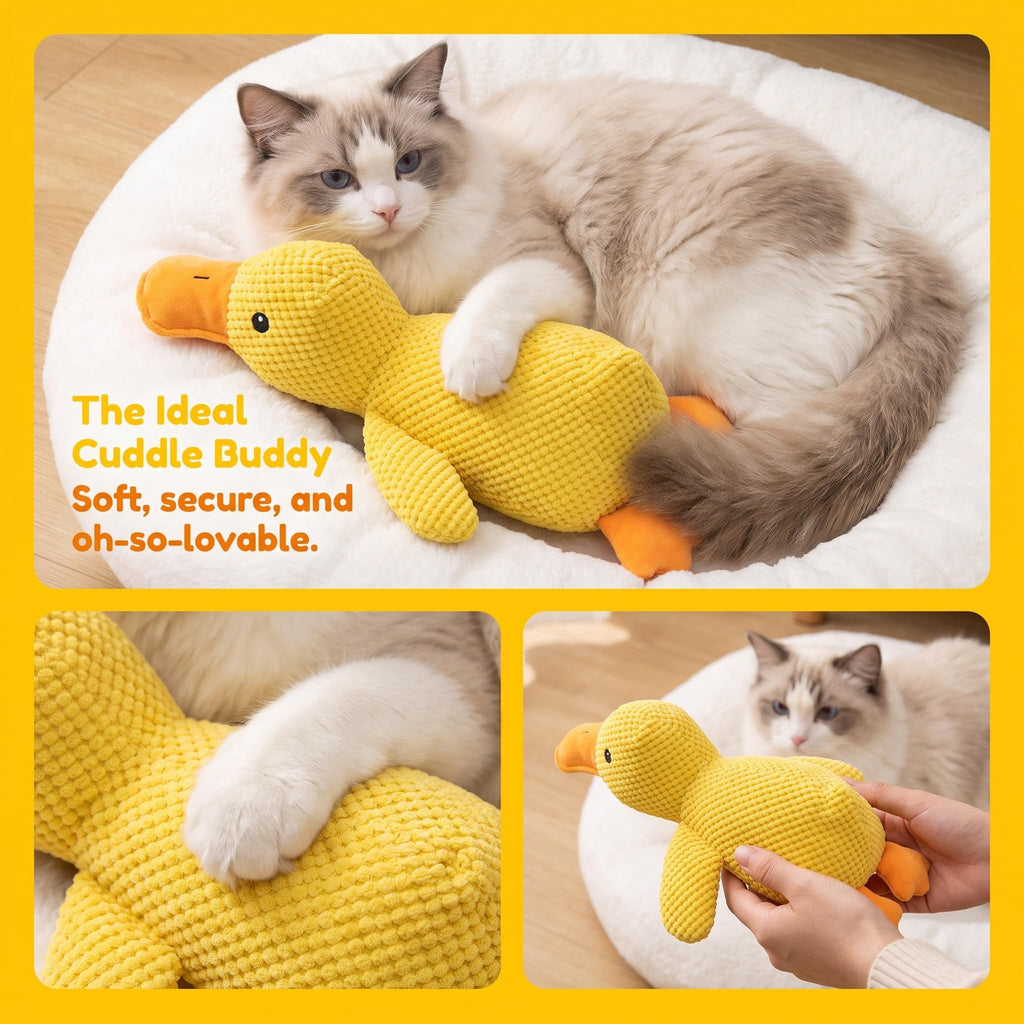 Yellow Plush Launching Duck Pet Toy, Squeaky Chew Durable Teething Toy, Soft Cuddly Companion For Dogs & Cats, Boredom Relief Interactive Play Duck