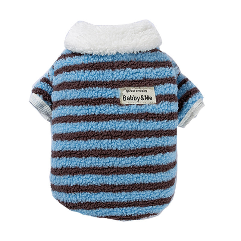 Soft Plush Striped Pet Shirt, Cozy Button-Down Puppy Sweater For Small Dogs And Cats, Warm Winter Fleece Dog Clothing, Comfortable Puppy Outfit For