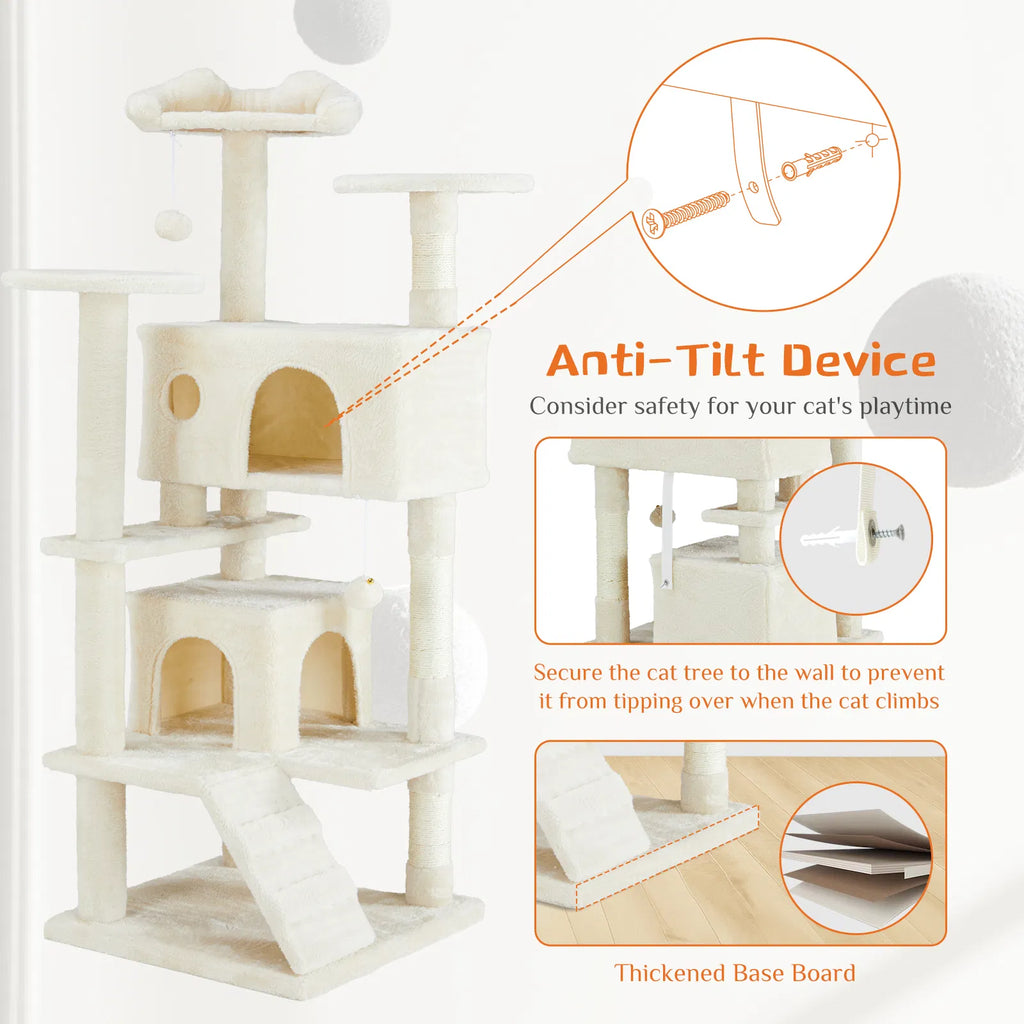 Multi-functional cat tree house cat climbing frame, lounge and recreation area detachable toy, 54in
