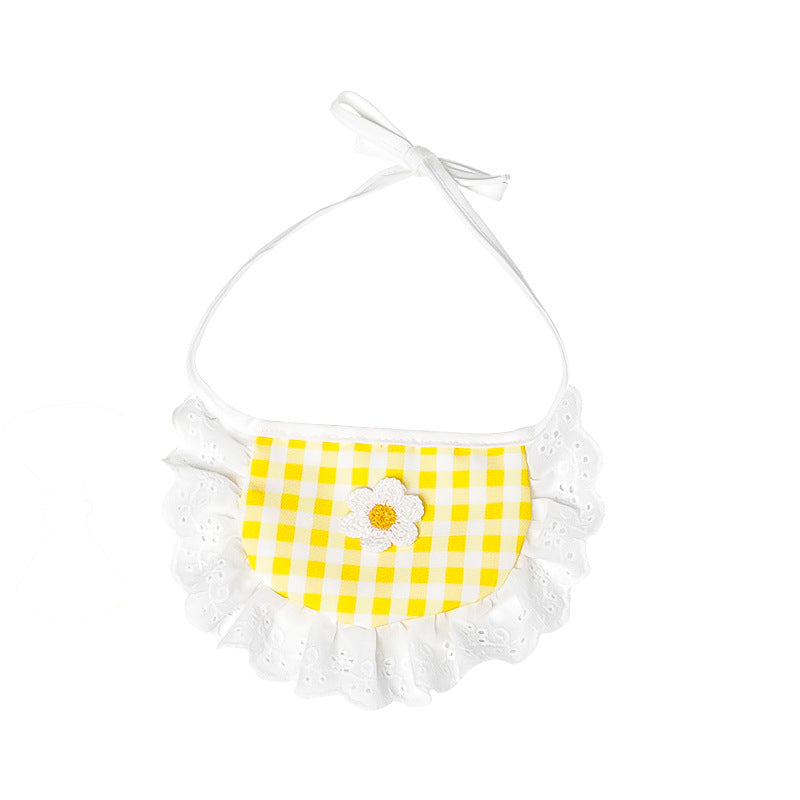Cat Dog Saliva Towel Cute Lace Bib Plaid Pet