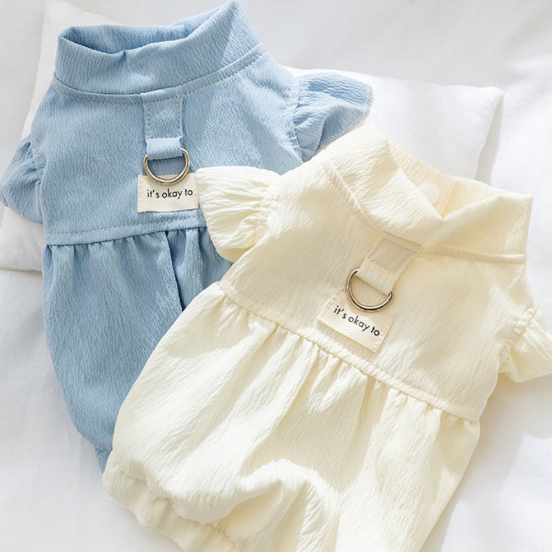 Solid Color Cloth Label Flying Sleeve Ladies Dress Small Dog