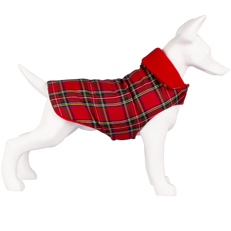 Dog Clothes Thickened Warm Cotton Coat Red Plaid Vest