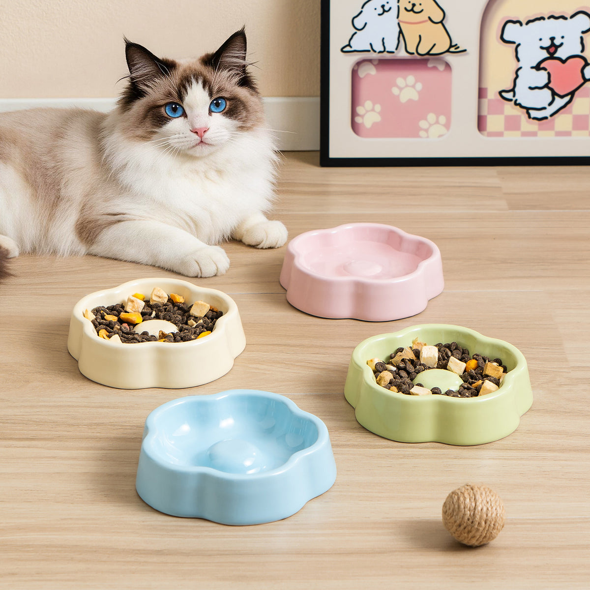 Macaron-colored Bud-shaped Ceramic Pet Bowl