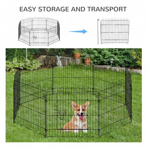 24inch 8-Panel Dog Playpen Octagon Pet Exercise Playpen Crate Foldable Dog Cage Pen Puppy Kennel, Black