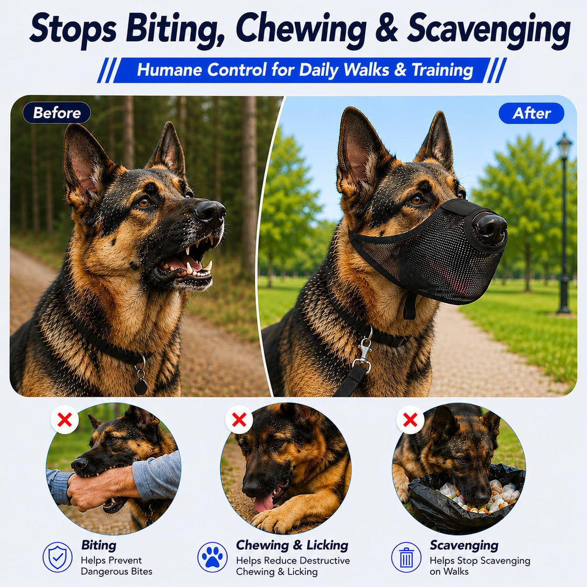 Dog Muzzle, Soft Air Mesh Muzzles For Large Sized Dogs, Breathable Dog Mussels For Scavenging Biting Licking & Barking, Adjustable Mouth Guard With