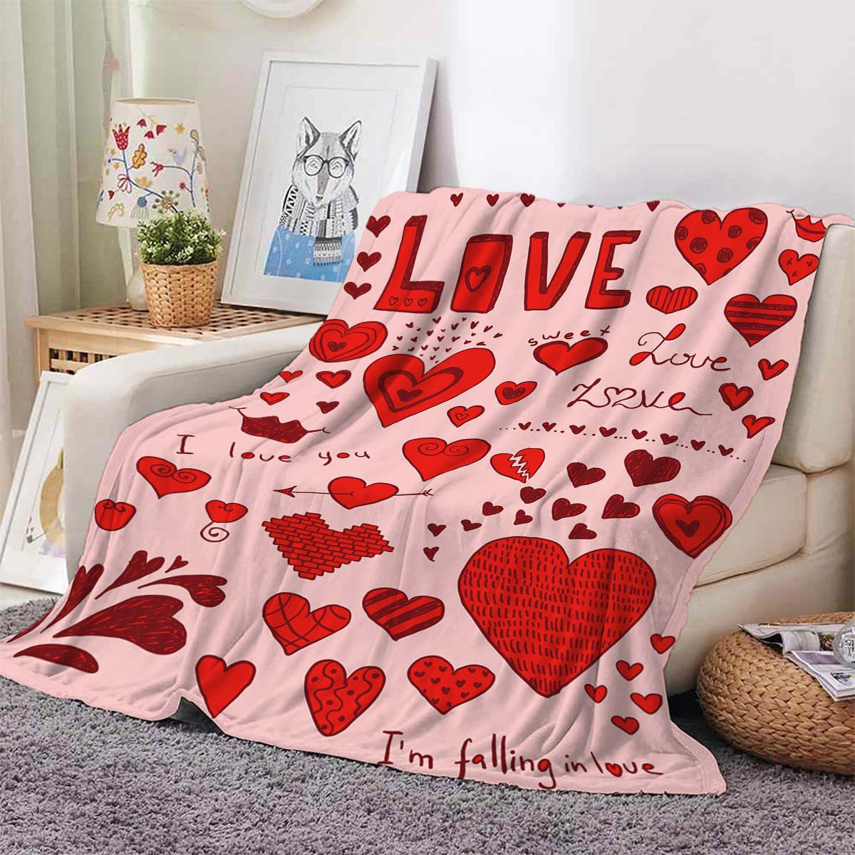 Heart Printing Blanket Warm Lunch Break