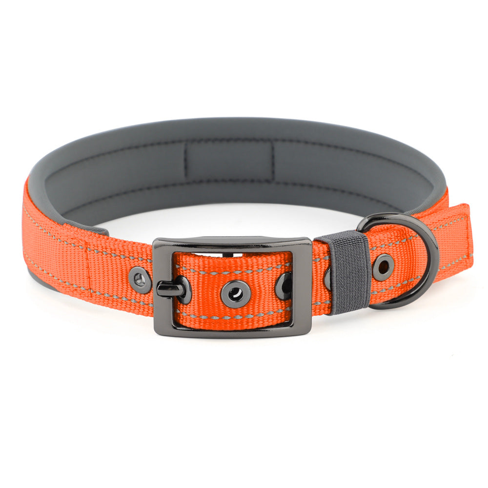 Reflective Dog Collar For Medium Dogs, Adjustable Wide Soft Comfortable Breathable Neoprene Padded Nylon Collar With Heavy Duty Metal Buckle For