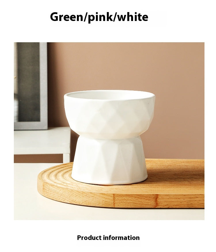 Ceramic High Foot Cervical Protection Pet Bowl