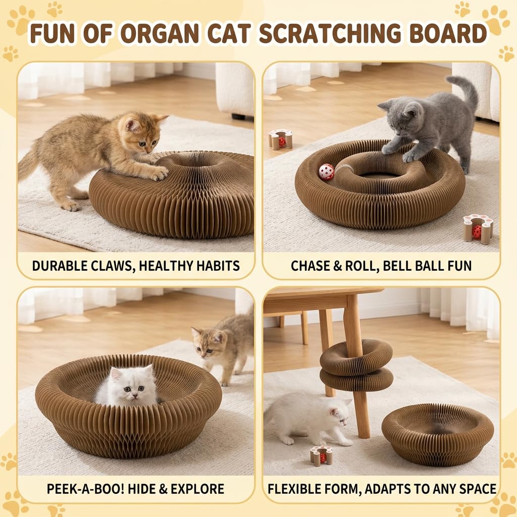 Cat Toy,Magic Organ Cat Scratcher Board,Foldable Recyclable Cat Accordion Toy,Interactive Scratch Pad With Toy Ball,Interactive Cat Toys For Indoor