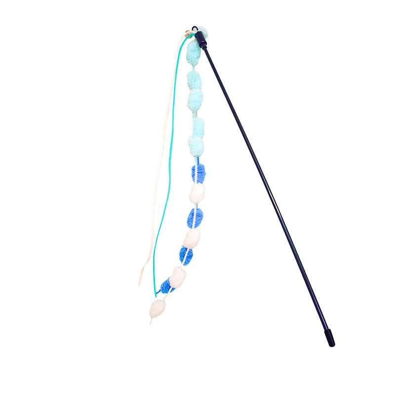 Rainbow Cotton Candy Cat Teaser Lengthening Bar Tassel Bell Bite-resistant