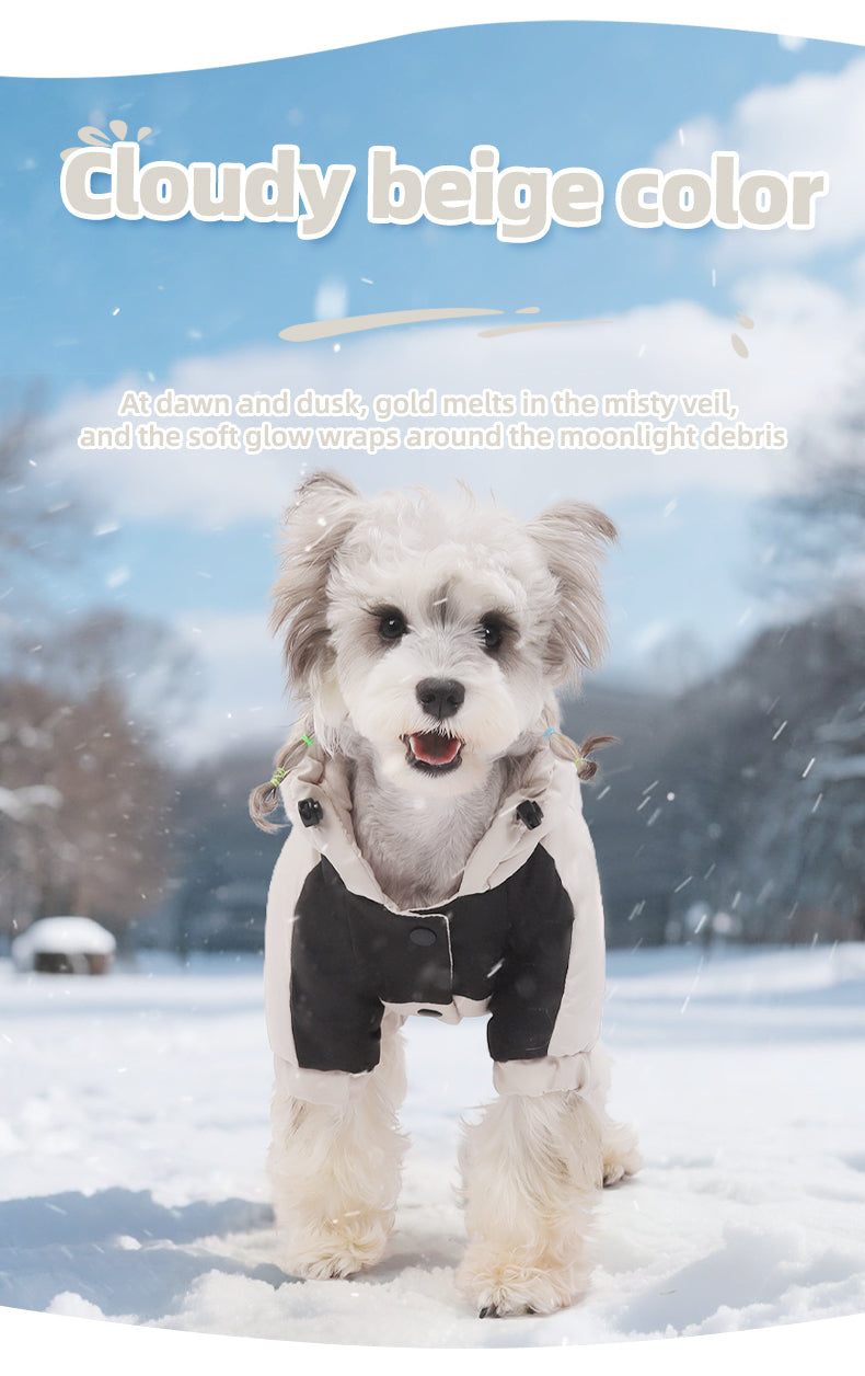 Water Resistant Dog Winter Coat, Graphene Thermal Warm Four Legged Dog Snow Jacket Hooded Pet Cold Weather Snowsuit, Windproof Padded Dog Clothes For