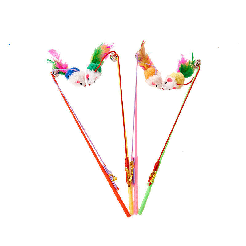 Fake Hair Mouse Funny Cat Stick Plastic Pet Cat Toy