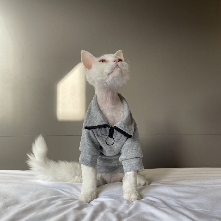 Zippered Lapel-collar Pure Cotton Skin-friendly Pet Cat Clothing