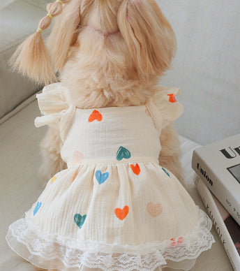 Baby Cotton Yarn Material Light Yellow Love Heart Flying Sleeve Girl's Dress