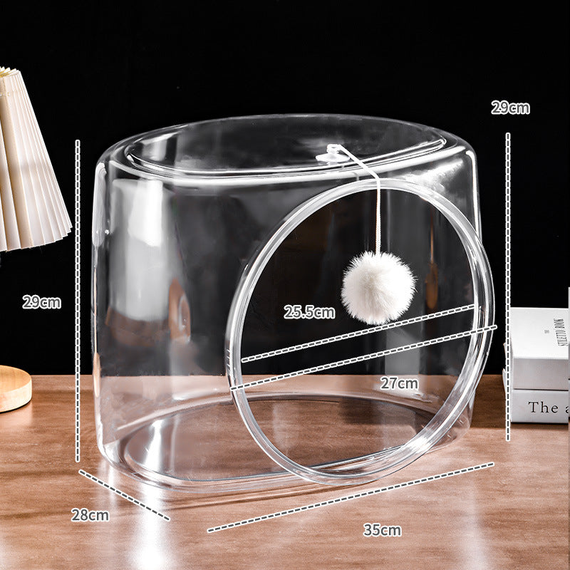 Cat Bed Pet Transparent Cage Mat Enclosure Teaser Ball Square House