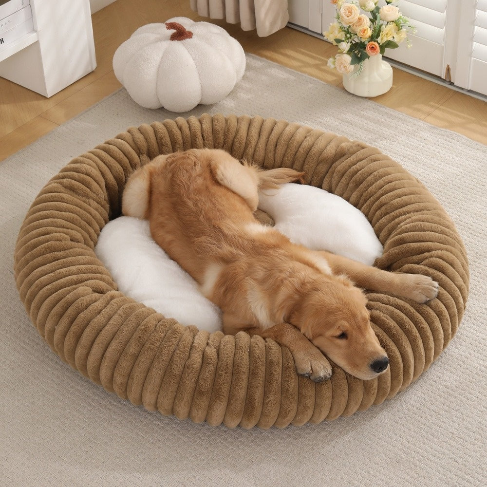 Round Soft And Comfortable Striped Plush Pet Mat