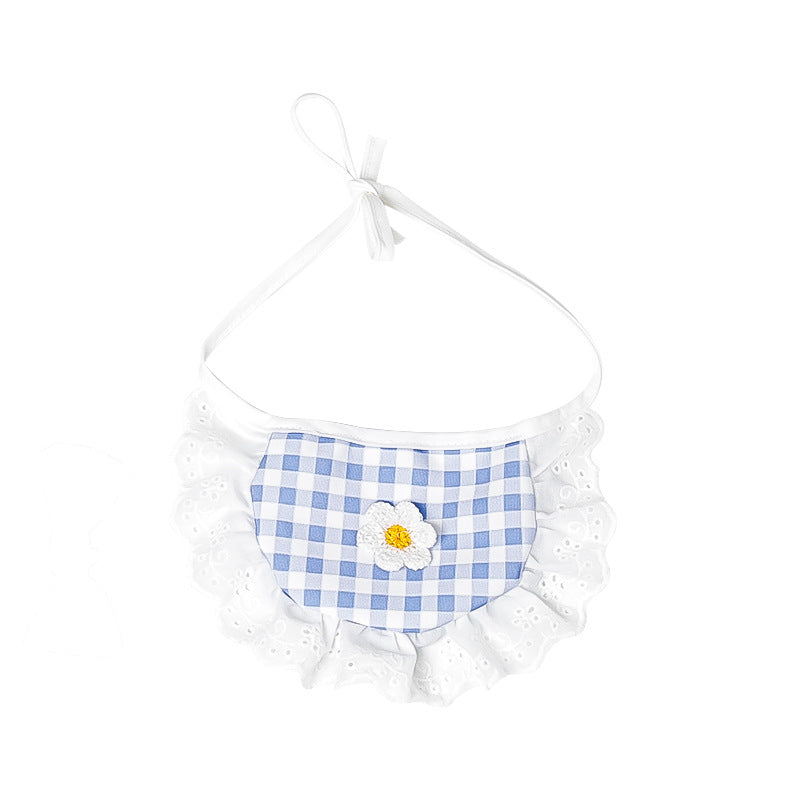 Cat Dog Saliva Towel Cute Lace Bib Plaid Pet