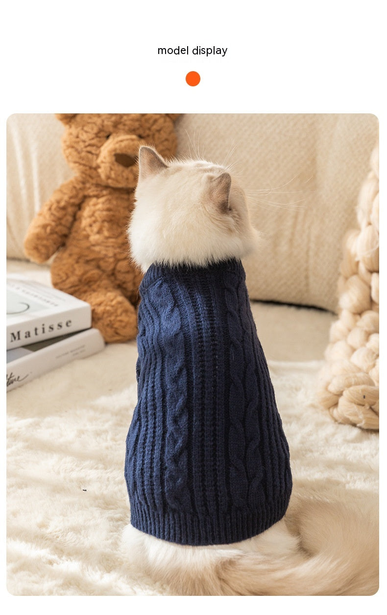Casual Simple Solid Color Pet Sweater Warm Cat Anti-lint Clothes