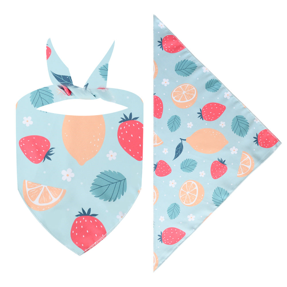 New Cartoon Cute Pet Triangle Fresh Fruit Polyester Printed Cat And Dog Saliva Towel Scarf Wholesale