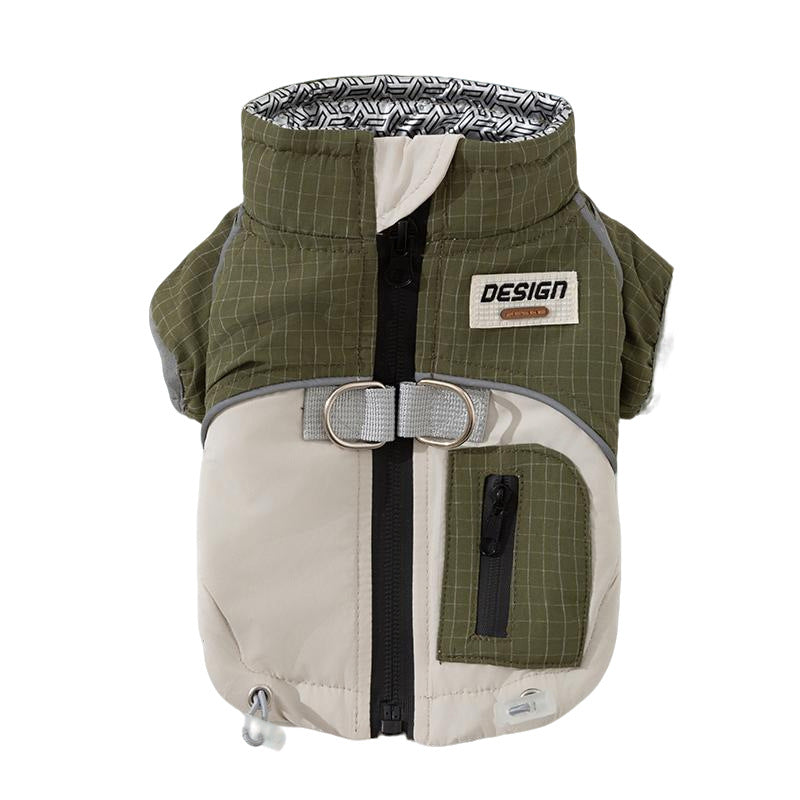 Autumn And Winter Dog, Small And Medium-sized Dog, Checkered Adventure Outdoor Windbreaker, Teddy Cat, Warm Cotton Coat, Pet Clothing