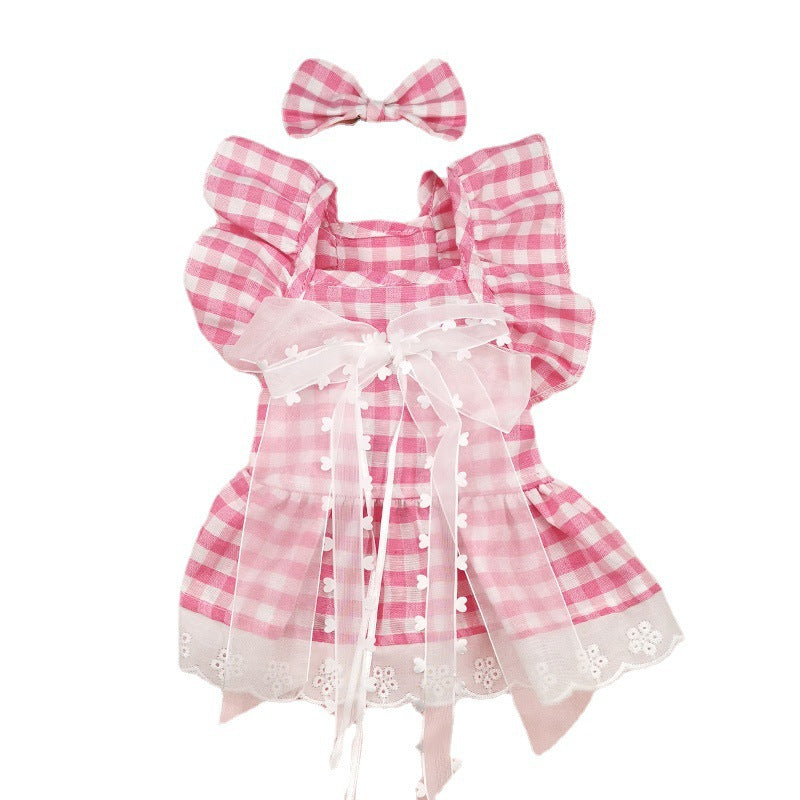 Breathable Dog Skirt Lace Princess Plaid Gauze Skirt
