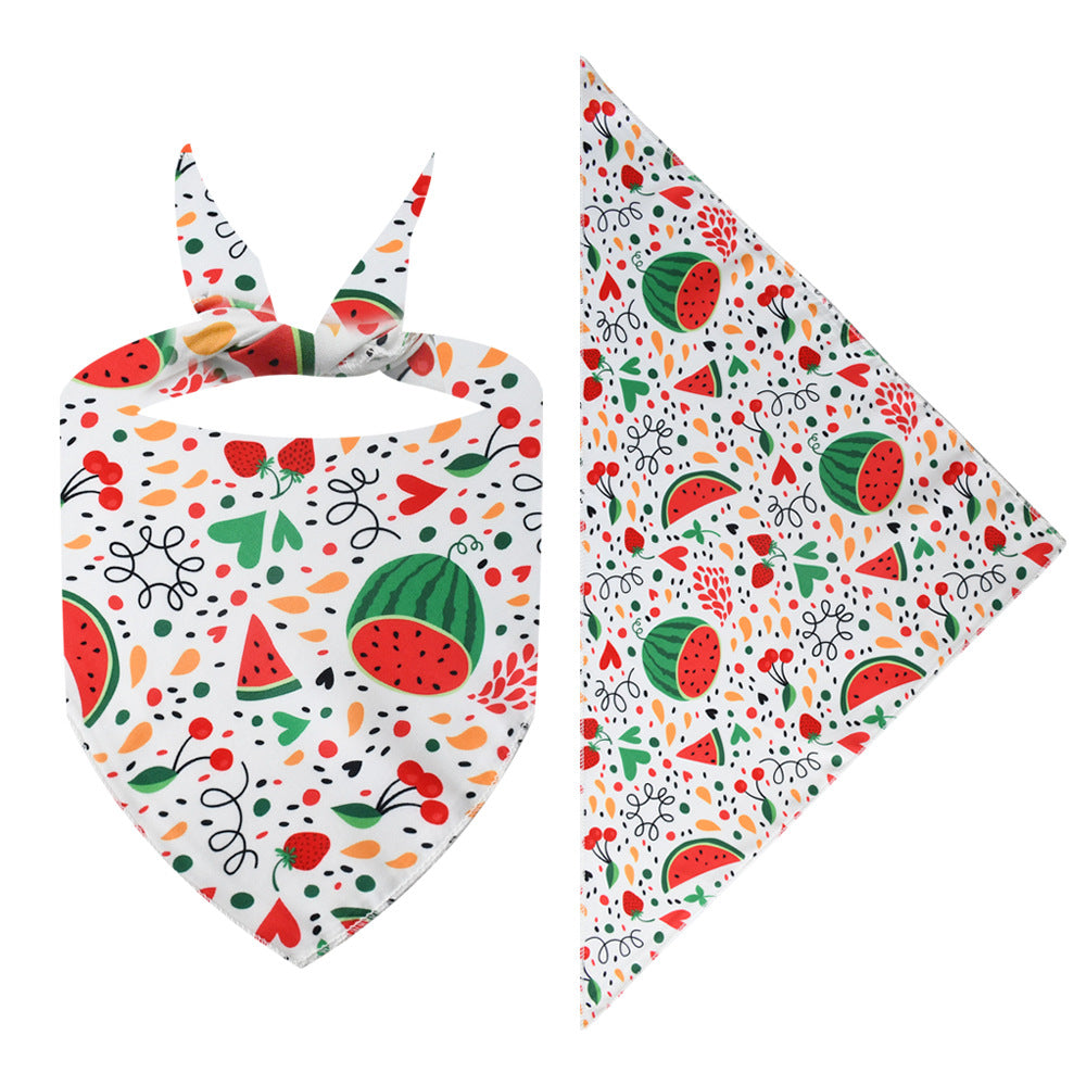 New Cartoon Cute Pet Triangle Fresh Fruit Polyester Printed Cat And Dog Saliva Towel Scarf Wholesale
