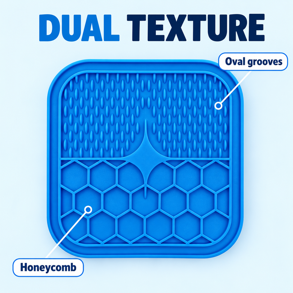 Dual Texture Pet Lick Mat For Dogs And Cats, Square Feeding Pad With Suction Cups, 15 X 15 Cm