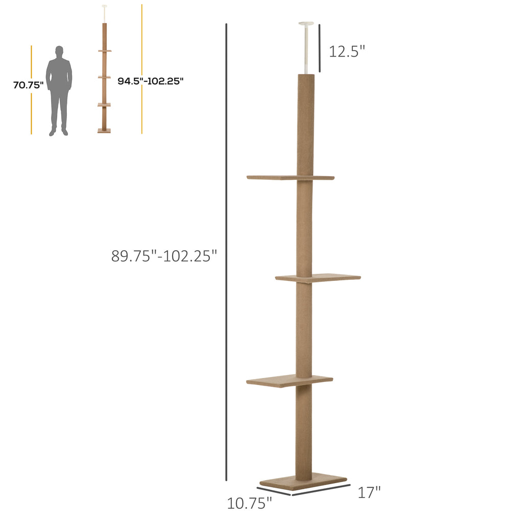 Floor-to-Ceiling Cat Tree Cat Climbing Tower with Sisal-Covered Scratching Posts Natural Cat Tree Activity Center for Kittens Cat Tower Furniture