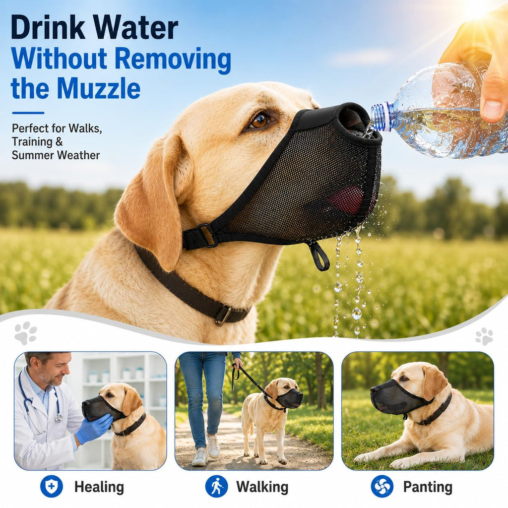 Dog Muzzle, Soft Air Mesh Muzzles For Large Sized Dogs, Breathable Dog Mussels For Scavenging Biting Licking & Barking, Adjustable Mouth Guard With