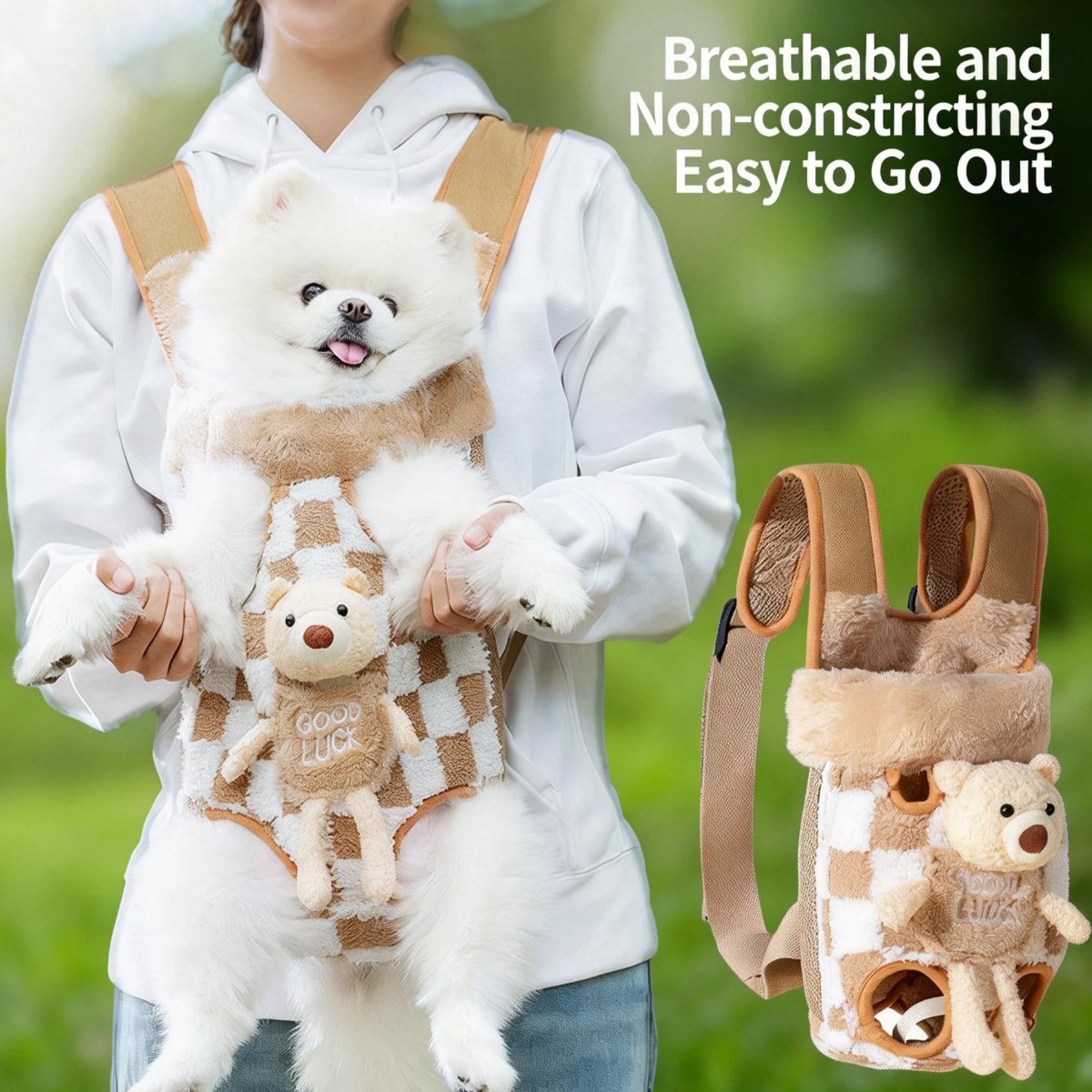 Fleece Pet Carrier Backpack For Small Dogs Cats, Front Facing Dog Carrier Bag With Ergonomic Support, Warm Plush Puppy Carrier With Wide Leg Openings