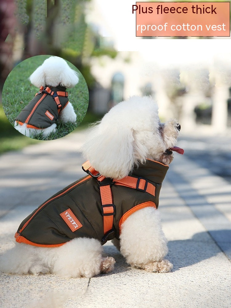 Pet Winter Clothes Plus Velvet Thick Cotton-padded Winter Warm Dog Vest Two-legged Small And Medium-sized Dog Ski Suit